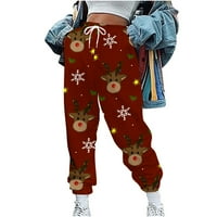 Odeerbi pantalone za žene Lounge Hlače Trendy Božićni ispisani vučni vučni tajica Elastični struk duge
