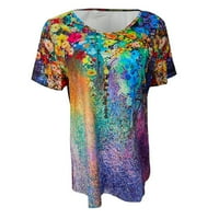 Daqian Womens Plus Veličina T-majica Ženska majica s polovim rukave od svih podudaranja Cvjetni slikarski