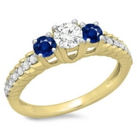 DazzlingRock kolekcija 14k Round Blue Sapphire & White Diamond Dame Bridal Stone zaručni prsten, žuto zlato, veličina 9