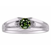 * Rylos klasični ovalni zeleni safir i dijamantni prsten - septembar roštilj * sterling srebro