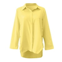 Prevelike majice za žene za žene s dugim rukavima posadu na vratu Čvrsti ispis žuti m
