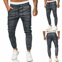 Loyisvidion Hlače za muškarce muške duge casual sportske hlače Slim Fit Plaid pantalone koji rade joggers tweatpants bljesak