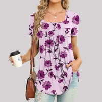 Ženska svakodnevna nosi teets Flowy kratki rukav ljetni labavi fit bluze plutaju pluća u cvjetnim majicama
