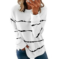 Ženska casual crewneck dugih rukava s dugim rukavima, pulover splitske pulover za žene bijeli XL