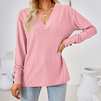 Ketyyh-CHN Bluze za žene s gumbom majice Ležerne bluza Pink, XL