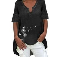 Ljetni ženski kratki rukav V izrez cvjetni otisak pamuk posteljina vrhnja majica casual majica za bluzu