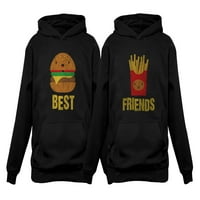Najbolji prijatelji Set BFF Hoodies Set Burger & Fries Sunk-Hrana Usklađivanje par Hoodie Burger Black