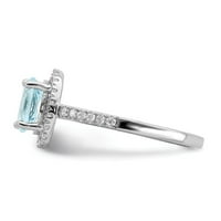 Čvrsta 14K bijela zlatna Aquamarine Diamond Halo Angažman prsten veličine 8