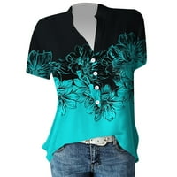 Ženski vrhovi Henley grafički otisci bluze modne žene majice kratki rukav ljetni tunik TEE Green 3xl