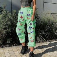 Zzwxwb Long Hlače za žene Žene Modne leptir tiskane hlače Sportske trke hlače Ležerne duge hlače zeleno