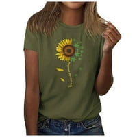 Bluze za ženske suncokretove dame slatko tisak kratkih rukava okrugli vrat Prednji ramena Vintage kratki rukav ljetni majica