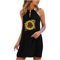 Sundress za žensku rubu bez rukava Okrugla derektivna haljina casual orez letnje cvjetne haljine haljina