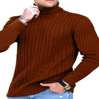 NIUER MUŠKI Pleteni džemperi Jednobojni džemper s visokim vratom Slim FIT pulover dugih rukava Bež XL