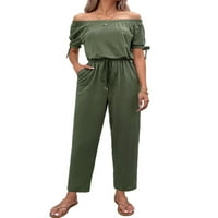 Dame Jumpsuits Drawsstring Romper kratki rukav Duge hlače Ležerne harem pantske pantalone Vojska zelena