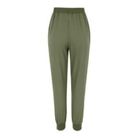 Žene Redovne tanke pantalone za noge Ljetne harem hlače Čvrsto boje elastične visoke struke duge pantalone sa džepovima zeleni xl