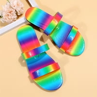 Modne ženske papuče duga boja svijetle plaže vanjski slajdovi tanki kaiš protiv klizanja ravna dna sandale