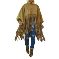 Ženski visoki vrat dugih rukava Top Plus size Tassel Ponchos Cape ogrtač prevelizirani šumski pulover