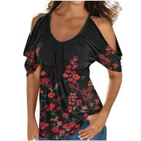 Ženski kratki rukav ljetni trendi klasični cvjetni ispis hladnog ramena tunika majica labava posada sa ramena bluza