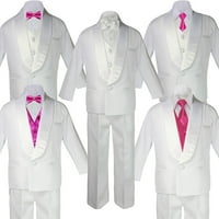 5- Dječak bijeli satenski šal Revel odijela tuxedo vruće ružičasti satenski prigrlički prsluk