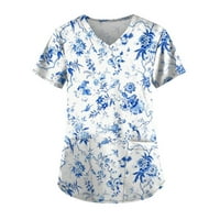 Bluze za žene Botanički cvjetni tisak kratkih rukava V-izrez na vrhu Džepne košulje L