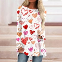 Tklpehg majice za valentinovo za žene za žene Spring Spring Majice Lagana udobna labava bluza Dugi rukavi