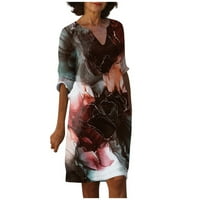 Strugten ženska ljetna modna casual cvjetna print V-izrez Half haljina s pola rukava Maxi haljina za