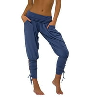 Ecqkame Ženske konusne hlače za čišćenje ženske joge Sportwear čipkasti zavoj čvrsti povremeni elastični
