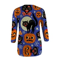 GUVPEV HOLDE O izrez majice za rukave Halloween Graphic Print Casual Labavi radovi Tunički vrhovi -