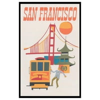 Turistički poster - Vintage San Francisco California Wall Art - Retro Golden Gate Bridge Turizam Print