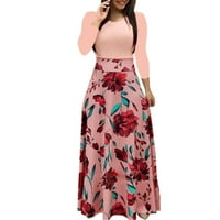 Wozhidase Haljine za ženske ružičaste haljine za ženska haljina s rukavima cvjetna duga haljina Boho