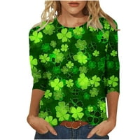 Košulje za žene Grafičke tee Y2K djetelina Print sa vratom s posadom Dugih rukava zeleno l