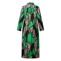 WOMEM udobna haljina - ležerna ovratnica s dugim rukavima sa džepom tiskane duge haljine zelene xxl