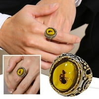Mnjin Vintage Veliki ovalni prirodni kameni prstenovi Muški vintage umetnuti žuti crveni cirkon mrav