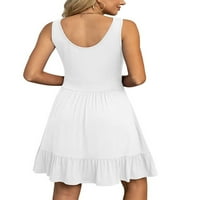 Colisha Women Ljeto Plaže Sundress Solid Boja kratke mini haljine Crew Rezervoarska haljina Comfy upoznavanje bez rukava bijeli 3xl