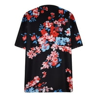 Košulje za žene Ljetni cvjetni print plus veličina vrha kratkih rukava V izrez Spring Bluze Loose vrhovi