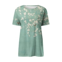 Huachen Womens Ljetni modni casual tiskani ispisani bluza s kratkim rukavima O-izrez