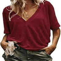 Ženska majica sa čvrstim bojama u vratu Ljetni casual labav kratki rukav