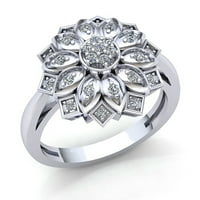 0,2ct okrugli nisu poboljšani dame cvijet Vintage obljetni angažman prsten od punog 18k ruža, bijelo