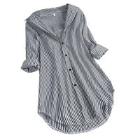 Žene T majice Ljeto Daliy Stripe s dugim rukavima Okrenite gumb ogrlica labava bluza bluza