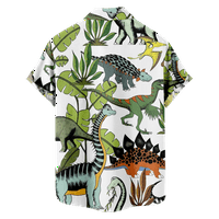 Fraigo Dinosaur Havajske majice za muškarce - Dinosaurus lišće uzorak casual majica kratkih rukava dolje