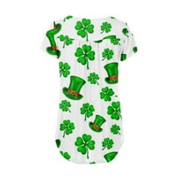 Ženski dan St. Patrickov dan Cvjetni print Ležerne prilikom majica Kratki rukav uživo dugme, zelena,