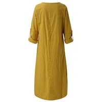 Hvyesh ženske posteljine duge haljine Vintage Plus size Crew Crt Maxi haljina Labavi fit slaoid izlazi