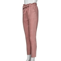 Mveomtd casual hlače visoke elastične čipke struka džepova Ženske bowtie struk up hlače Žene casual