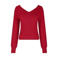 WHLBF Plus Dukseri veličine za žene, ženske pune džemper V-izrez Lopata gornja dugačka džemper s dugim