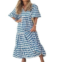 Hait ženska haljina ljetna ljuljačka maxi puff rukav kaftan caslaul sandress plaža printsko nebo plavo