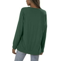 Duks za žene Pulover Comfy Loather Lagana zimska moda sa džepnim vrhovima Dugim rukavima okrugli vrat Duks čvrstog boja Zeleni XL