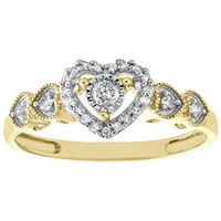 10k žuto zlato okruglo Diamond Heart Halo w Milgrain Angažovački prsten 0. CT