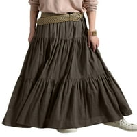 Niuer Ladies midi suknje od suknje od čvrste boje visoki struk boemski a-linijski vino crvene s