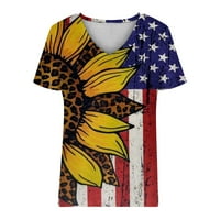 Dianli Womens 4. jula Američka zastava Sunflower tisak V izrez kratki rukav vrhovi baggy fit labav fit