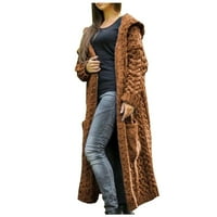 Kaput kardigan labav čvrsti ženski džemper s kapuljačom sa čvrstog zimski džep pleteni dugi ženski kaput